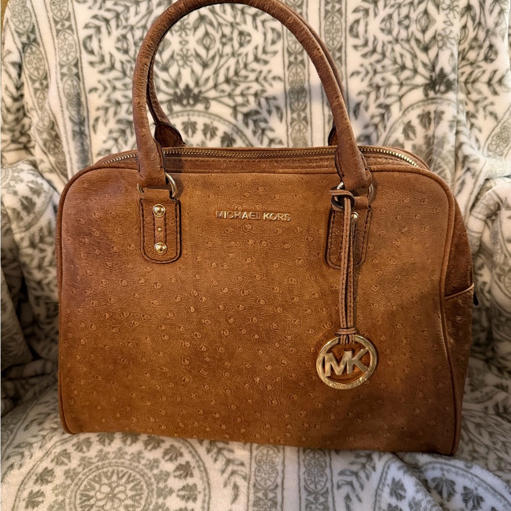Michael Kors Distressed Ostrich Embossed Leather Satchel